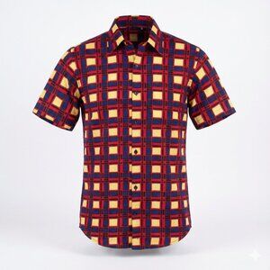 African Kente Print Shirt Short Sleeve Button-Up Shirt Cotton Unisex Free & Plus